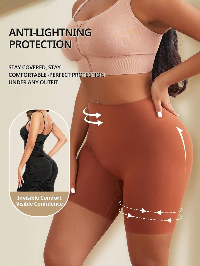 1 pieza short moldeador sin costuras de talle alto, ropa interior de control para mujeres, marron