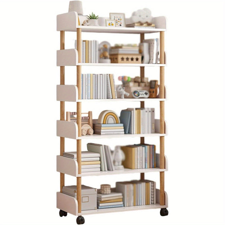 Estante de 5 niveles blanco, 78.74x30.48x137.16cm, Madera y tablero de fibras, Librería de oficina autónoma, Multiusos para hogar, cocina, estudio, baño, Montaje fácil, Ruido bajo, Rotación 360°, Sin daño al piso