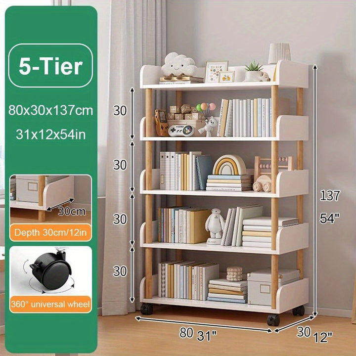 Estante de 5 niveles blanco, 78.74x30.48x137.16cm, Madera y tablero de fibras, Librería de oficina autónoma, Multiusos para hogar, cocina, estudio, baño, Montaje fácil, Ruido bajo, Rotación 360°, Sin daño al piso