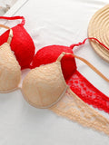 2 piezas de sujetadores con aros de encaje floral rojo/albaricoque con efecto push-up para mujer, ropa interior femenina con cierre trasero para busto/pecho pequeno, lenceria sexy y de unicolor para pechos pequenos, sosten de apoyo con tirantes