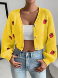 Moosta cardigan holgado de mujer con mangas farol, hombros caidos y bordado de fresa de estilo casual