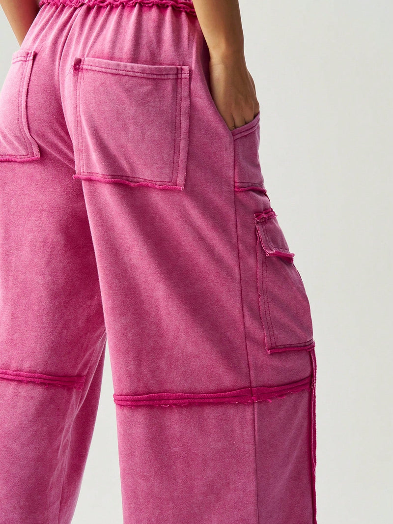 Bohemela pantalones anchos de punto de color liso con bolsillo para mujer, ideales para vacaciones