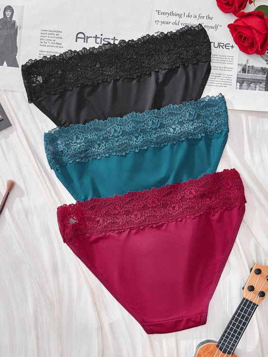 3 piezas de bragas para damas de media altura con encaje, comodas, frescas y sin rastro con diseno de triangulo