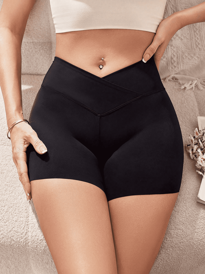 Pantalones cortos casuales comodos y delgados con control de abdomen y talla grande de seguridad para mujeres, negro