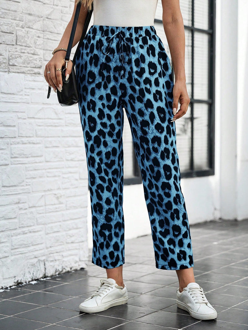 Lune pantalones elegantes de talle alto y largo con estampado de leopardo vintage, de uso casual y para la oficina, con tobillo entallado