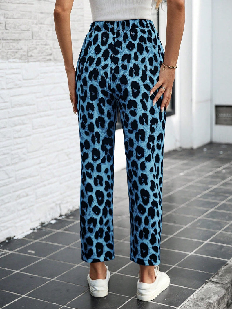 Lune pantalones elegantes de talle alto y largo con estampado de leopardo vintage, de uso casual y para la oficina, con tobillo entallado