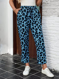 Lune pantalones elegantes de talle alto y largo con estampado de leopardo vintage, de uso casual y para la oficina, con tobillo entallado