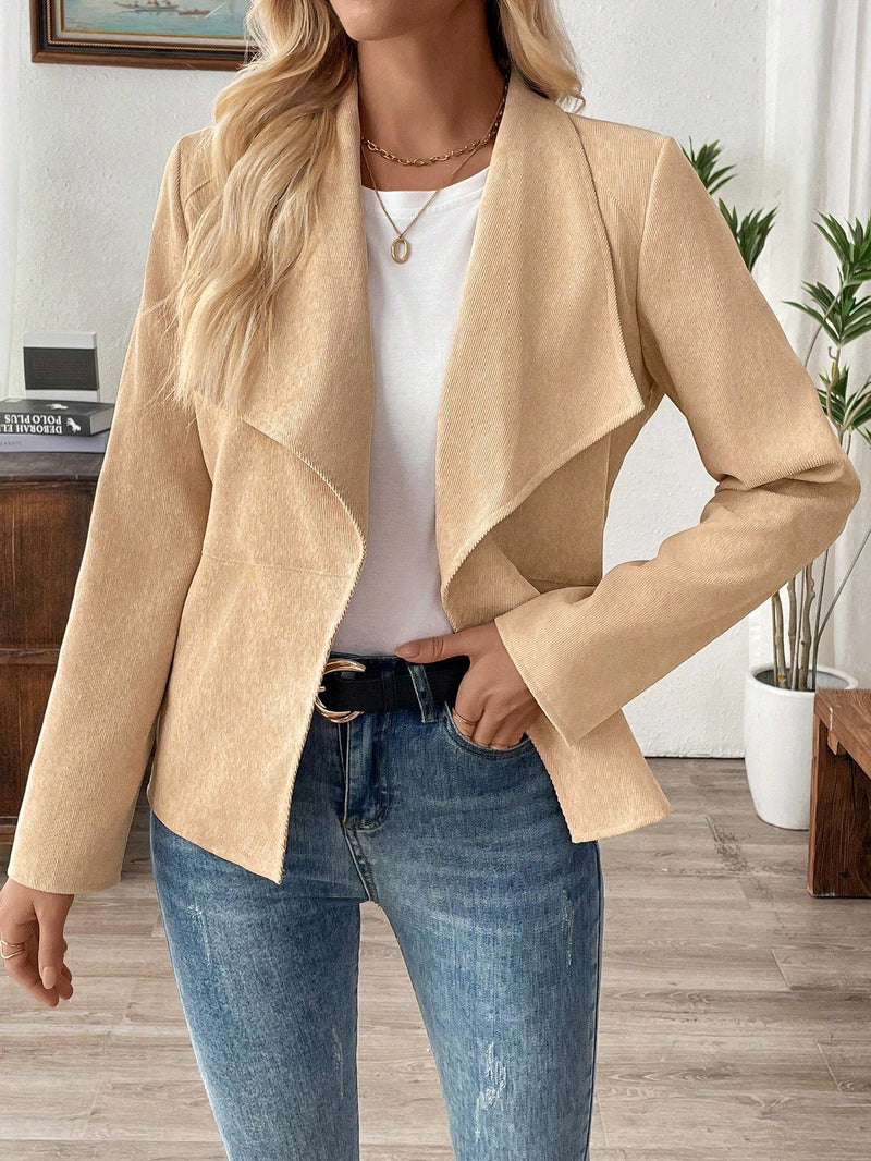 Emery rose chaqueta casual de mujer de manga larga con abertura delantera de un solo color