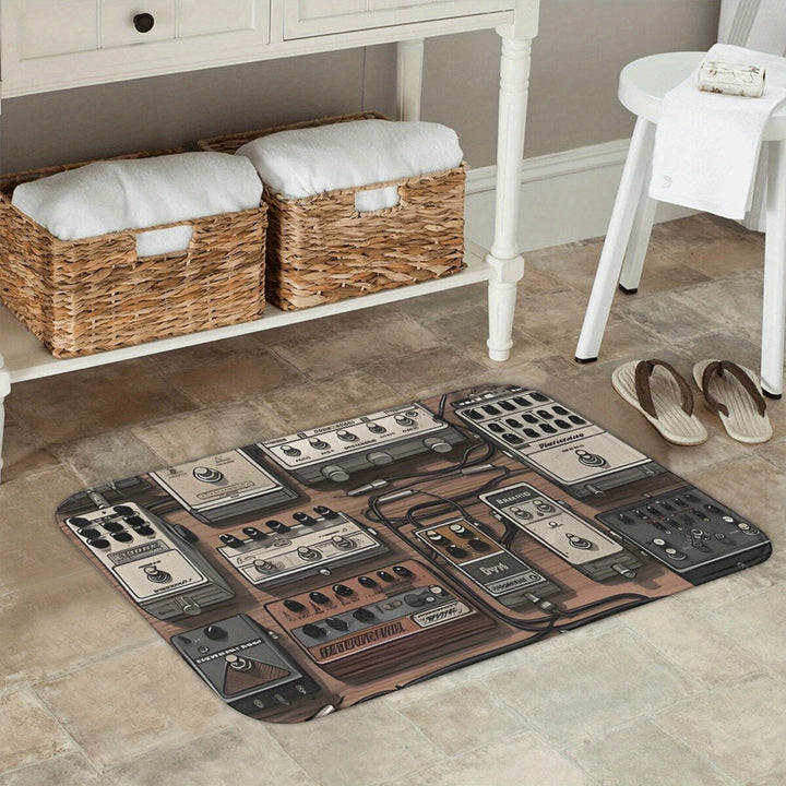 Diseño de pedalera de efectos de guitarra Alfombrilla de entrada antideslizante - Lavable en máquina, poliéster ligero, alfombra rectangular interior para cocina, balcón, entrada - Alfombra decorativa para entusiastas de la música