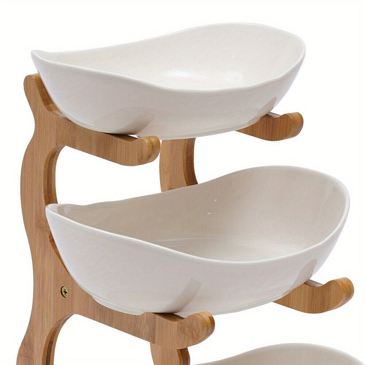 Bandija de frutas y verduras de cerámica con estantería de madera para la cocina del 3er piso