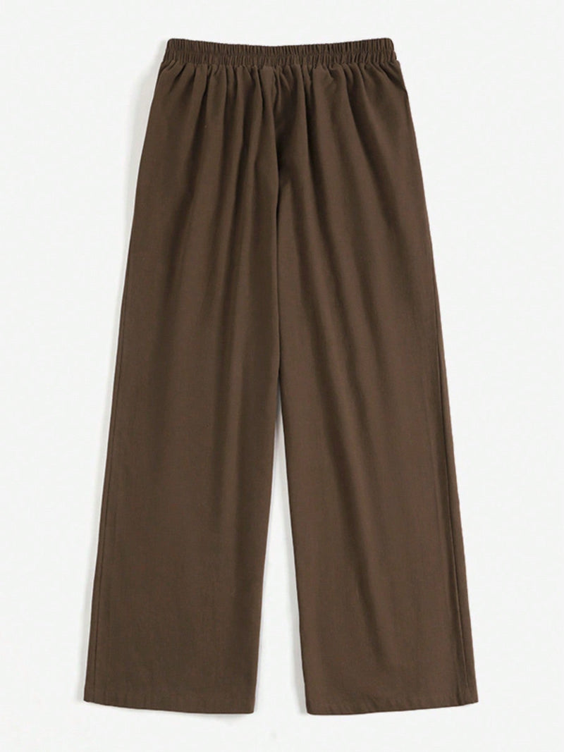 Zanzea pantalones largos de mujer con cintura elastica, de corte casual y suelto, de pierna ancha, de color liso estilo chino