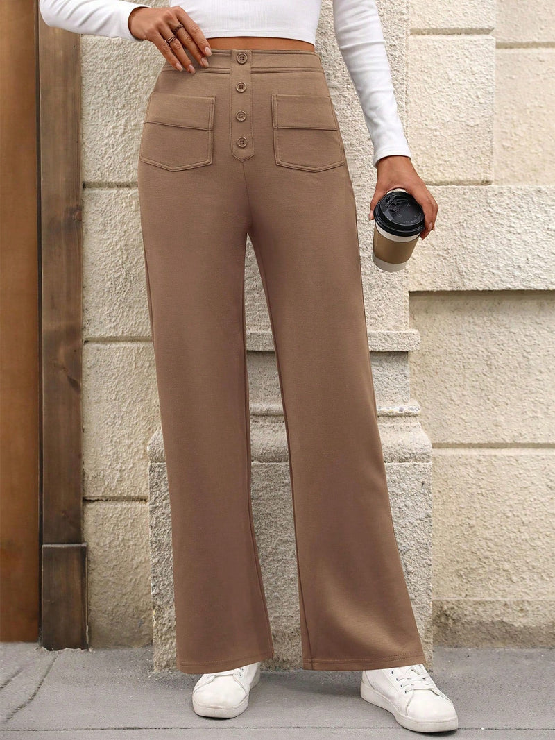 Pantalon de vestir casual de mujer, de pierna recta, con cintura elastica alta y de tela elastica