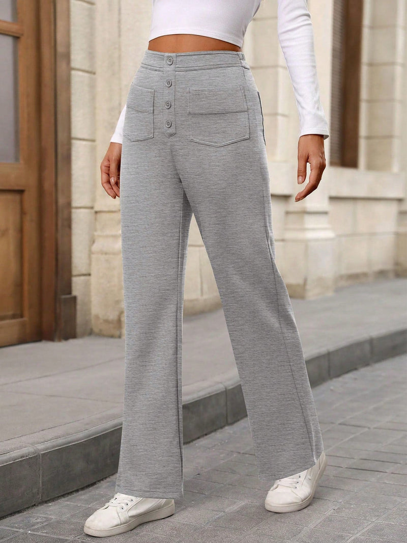 Pantalon de vestir casual de mujer, de pierna recta, con cintura elastica alta y de tela elastica