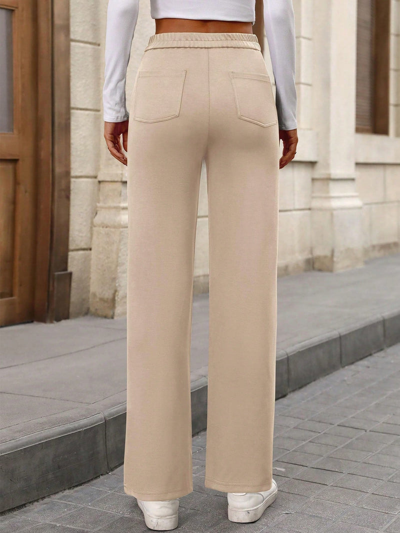 Pantalon de vestir casual de mujer, de pierna recta, con cintura elastica alta y de tela elastica