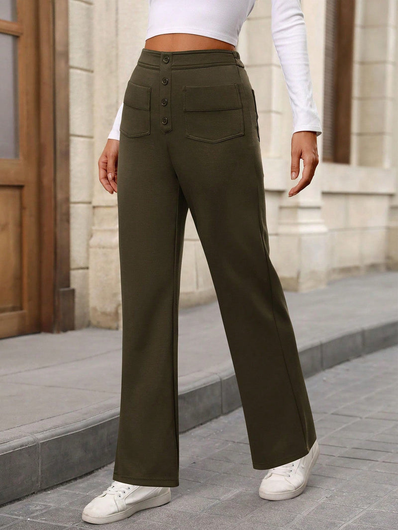 Pantalon de vestir casual de mujer, de pierna recta, con cintura elastica alta y de tela elastica