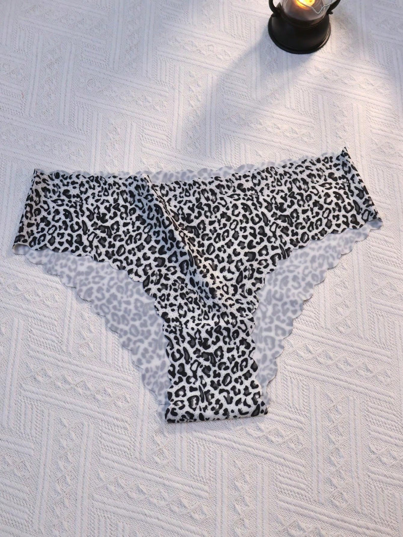 6 piezas de bragas femeninas sin costuras con borde ondulado triangular, ropa interior respirable y comoda con estampado de leopardo invisible