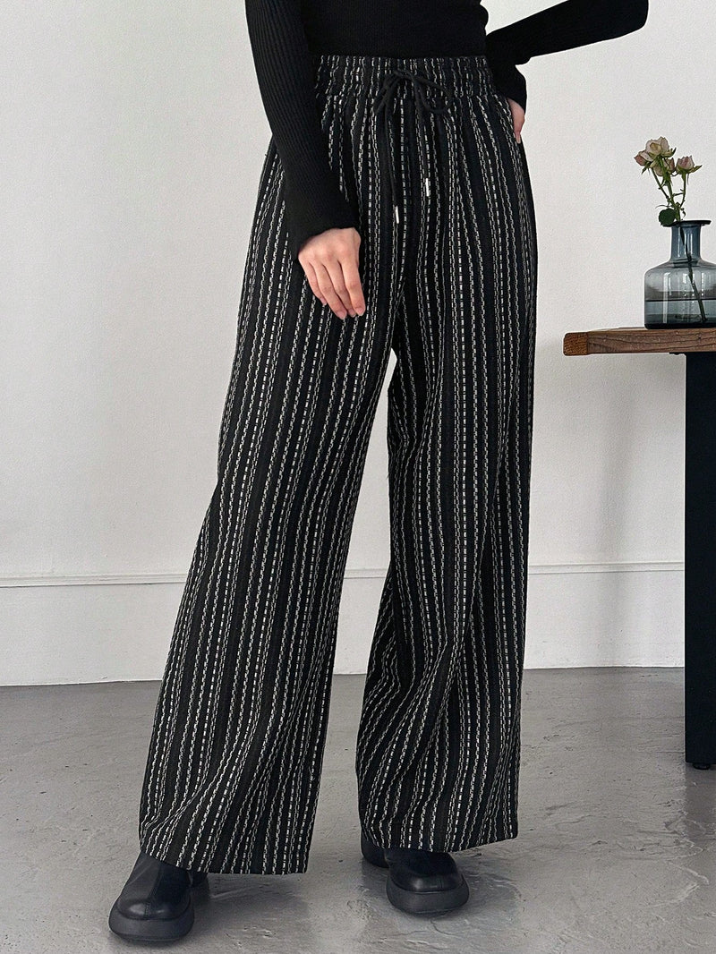 Friful pantalones anchos de mujer con cordon en la cintura, estilo casual para uso diario, con rayas