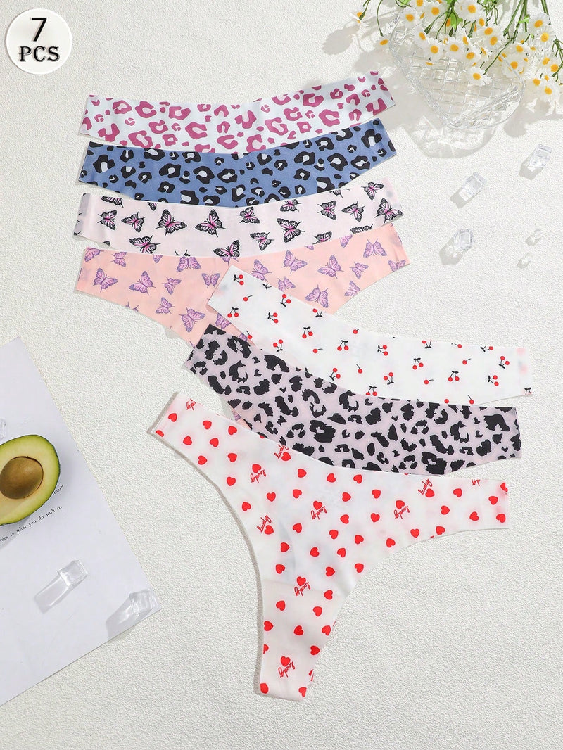 Finetoo set de 7 piezas de pantys tipo tanga de mujer con estampado de leopardo sin costuras y sexy