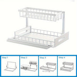 Organizador de 2 niveles para debajo del fregadero, estante extraíble de acero inoxidable resistente al óxido, para almacenamiento en cocina y baño, ideal para primavera