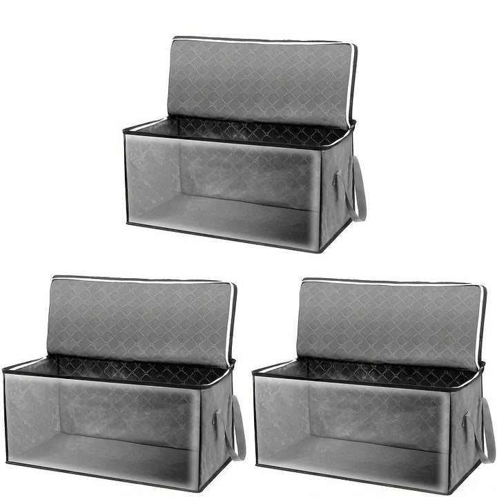 Cajas de almacenamiento plegables de gran capacidad de 54L, gris, rectangulares, estilo contemporáneo, tela duradera, ventana transparente, asas resistentes, multiusos para armario, dormitorio, organización del hogar, ropa, ropa de cama, almohadas, peluc