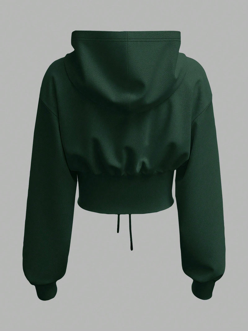 Ezwear sudadera con capucha de mujer color verde oliva con estampado de letras y amarre cruzado al frente