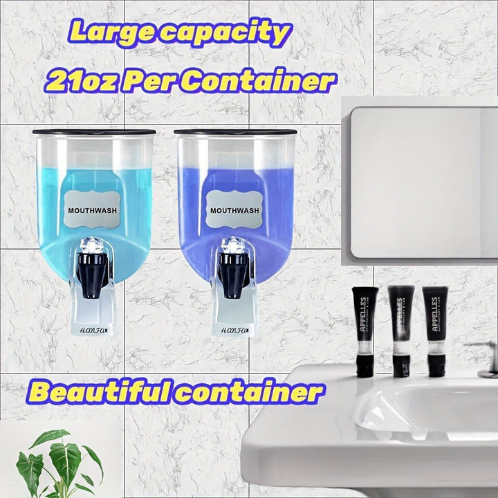 1/2 pzs Dispensador de Enjuague Bucal Duradero Montado en la Pared, Contenedor de Plástico de 21 oz, No Se Necesita Electricidad, Accesorio de Almacenamiento y Organizador de Baño