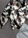 Muchic sudadera con capucha con estampado de leopardo minimalista informal, impreso en toda la prenda, otono invierno