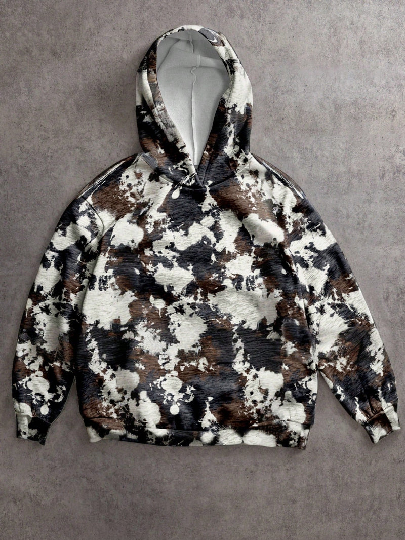 Muchic sudadera con capucha con estampado de leopardo minimalista informal, impreso en toda la prenda, otono invierno