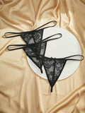 Set de 3 piezas de pantis de encaje transparente con diseno de lazo sexy para mujer