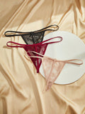 Set de 3 piezas de pantis de encaje transparente con diseno de lazo sexy para mujer