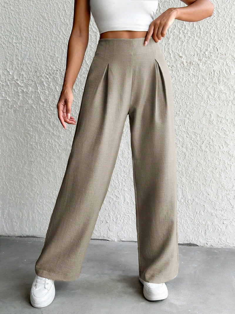 Petite pantalon de pierna ancha de lino beige para mujeres de estatura baja