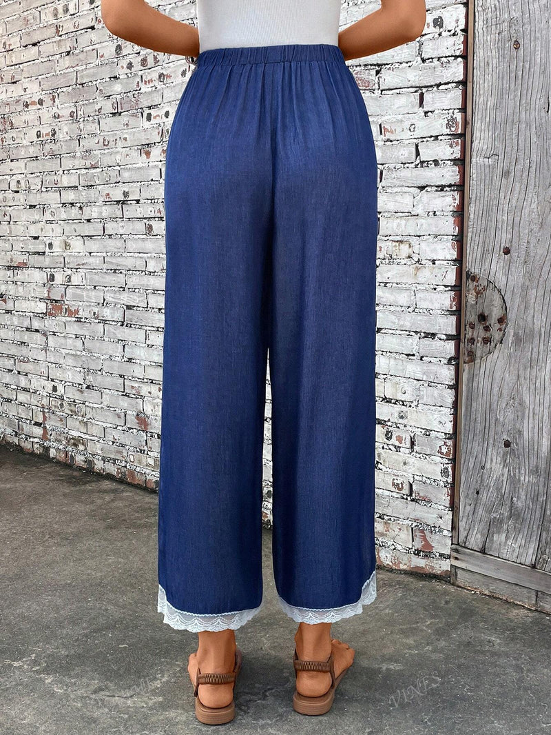 Nuevos pantalones sueltos con efecto denim, cintura elastica, lazo y bajo acampanado para mujer