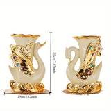 2 piezas de jarrones de cerámica de cisne elegantes, estilo vintage cilíndrico decoración para el hogar, ornamentos de mesa boho chic, no requiere energía, funcionamiento sin baterías, acentos decorativos de mesa | Diseño elegante | Jarrones artesanales