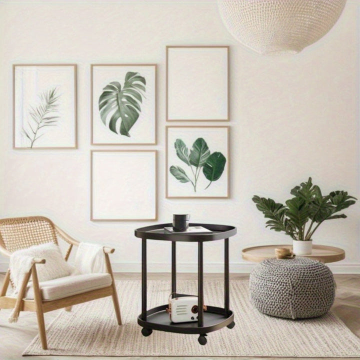 2 piezas de carrito mini moderno de doble capa de plástico - estante de almacenamiento desmontable, mesa auxiliar para sala de estar, mesa de noche para dormitorio, carrito de aperitivos y soporte conveniente