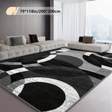 Alfombra de área geométrica abstracta moderna - Antideslizante, lavable a máquina, fibra de poliéster, diseño en blanco y negro para sala de estar, dormitorio, cocina y más, alfombras para sala de estar