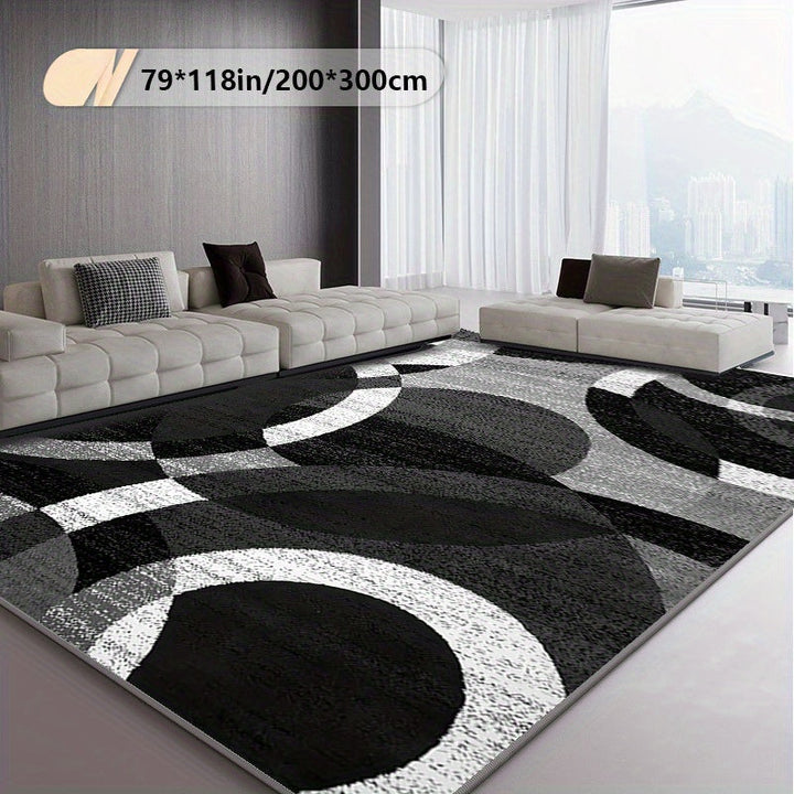 Alfombra de área geométrica abstracta moderna - Antideslizante, lavable a máquina, fibra de poliéster, diseño en blanco y negro para sala de estar, dormitorio, cocina y más, alfombras para sala de estar