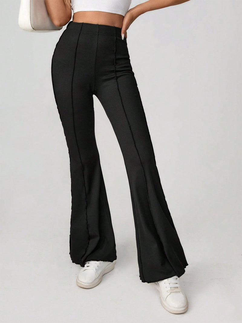 Tall pantalones acampanados con dobladillo de lechuga elastico para mujer