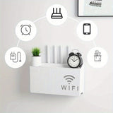 Estante para enrutador inalámbrico montado en la pared con soporte para cables y alimentación, caja de almacenamiento para sala de estar