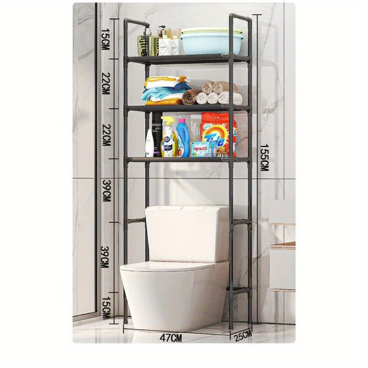 1pc Esenciales de baño Soporte de almacenamiento de suelo, soporte de plástico estante organizador con tubo dorado de 12mm-16mm, estante lateral de inodoro sin taladro para esenciales de baño
