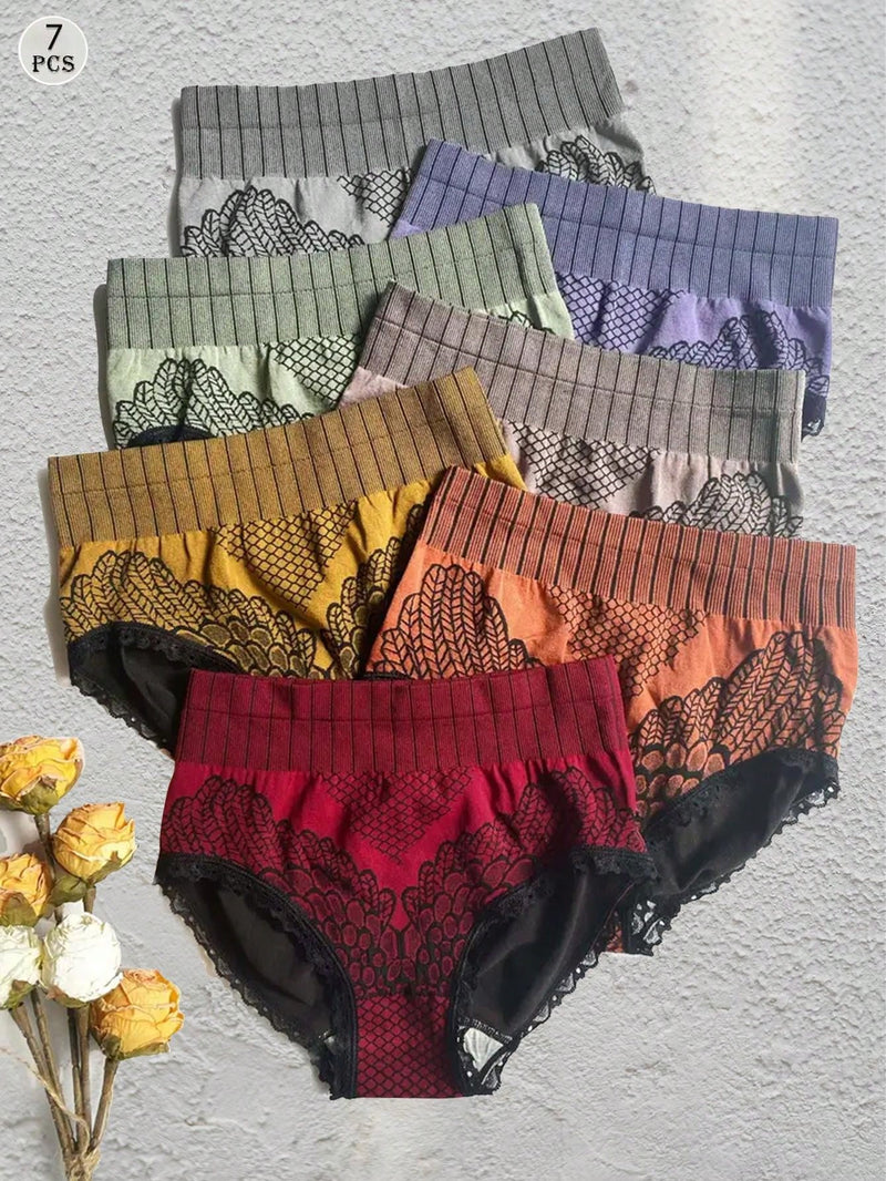 Juego de 7 bragas de mujer de cintura alta con encaje, sin costuras, multicolor, que estilizan el vientre, suaves, transpirables y comodas, ropa interior moldeadora femenina