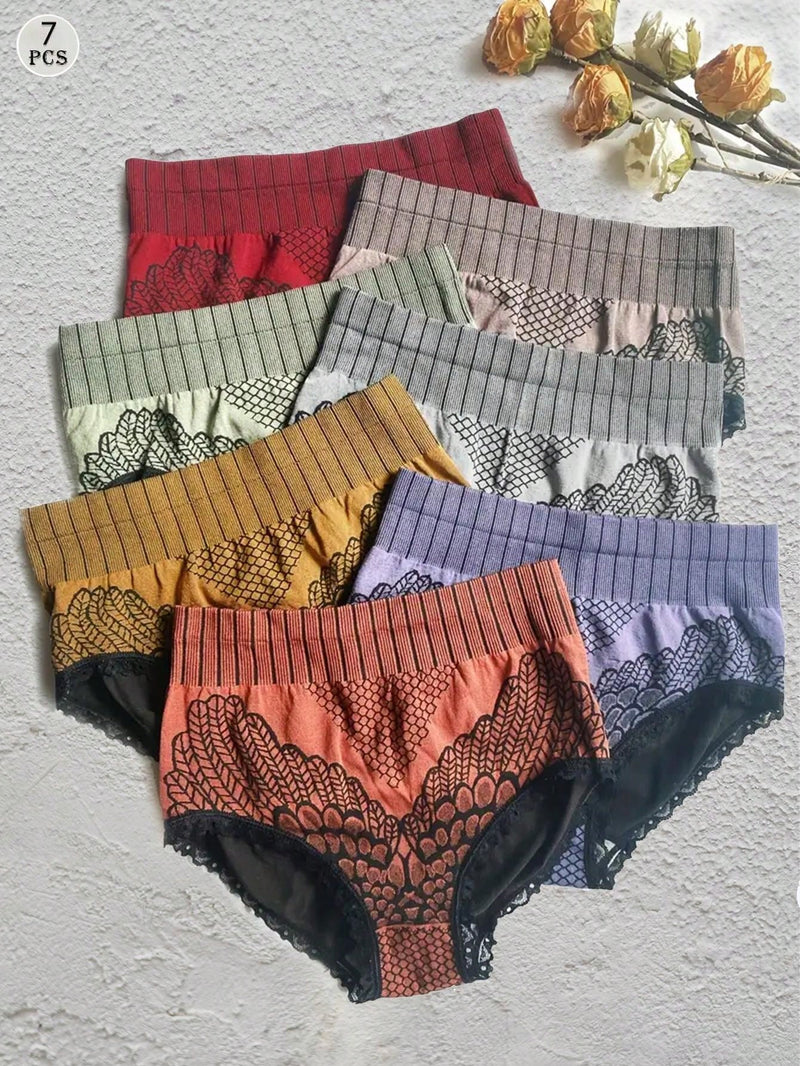 Juego de 7 bragas de mujer de cintura alta con encaje, sin costuras, multicolor, que estilizan el vientre, suaves, transpirables y comodas, ropa interior moldeadora femenina