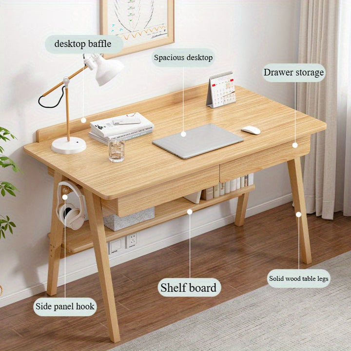 Escritorio moderno de madera con cajones, mesa de estudio multiusos, estación de trabajo para computadora, escritorio de escritura, estante de almacenamiento para oficina en casa, montaje en el piso, diseño de estante en capas