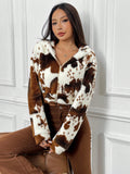 Ezwear chaqueta corta con capucha de borreguito informal con estampado de leopardo, para otono/invierno de mujer