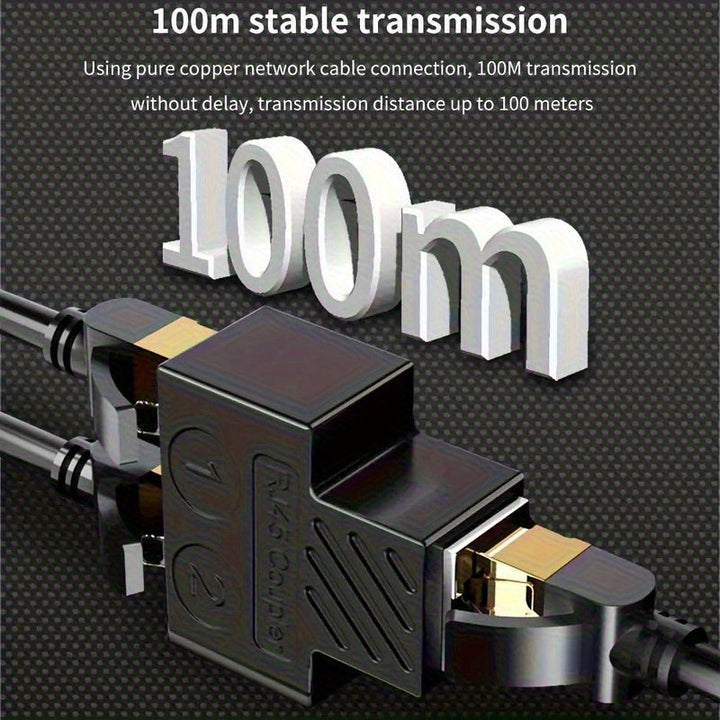 Adaptador Ethernet RJ45 - Divisor de Puertos para Cables LAN, Expansión de 1 Puerto a 2 Puertos, Negro y Dorado, Compatibilidad Inteligente, Sin Batería Necesaria, Conectividad Red | Diseño Compacto | Material de Cable Robusto