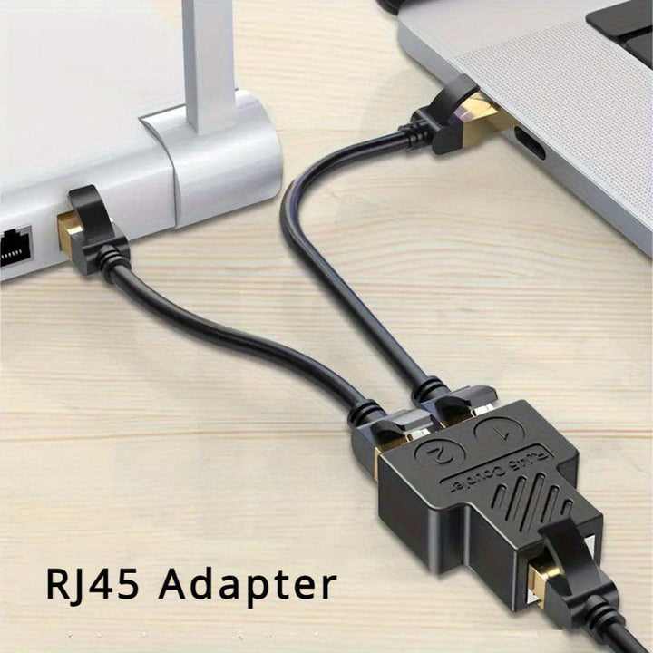 Adaptador Ethernet RJ45 - Divisor de Puertos para Cables LAN, Expansión de 1 Puerto a 2 Puertos, Negro y Dorado, Compatibilidad Inteligente, Sin Batería Necesaria, Conectividad Red | Diseño Compacto | Material de Cable Robusto