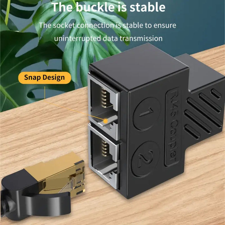 Adaptador Ethernet RJ45 - Divisor de Puertos para Cables LAN, Expansión de 1 Puerto a 2 Puertos, Negro y Dorado, Compatibilidad Inteligente, Sin Batería Necesaria, Conectividad Red | Diseño Compacto | Material de Cable Robusto