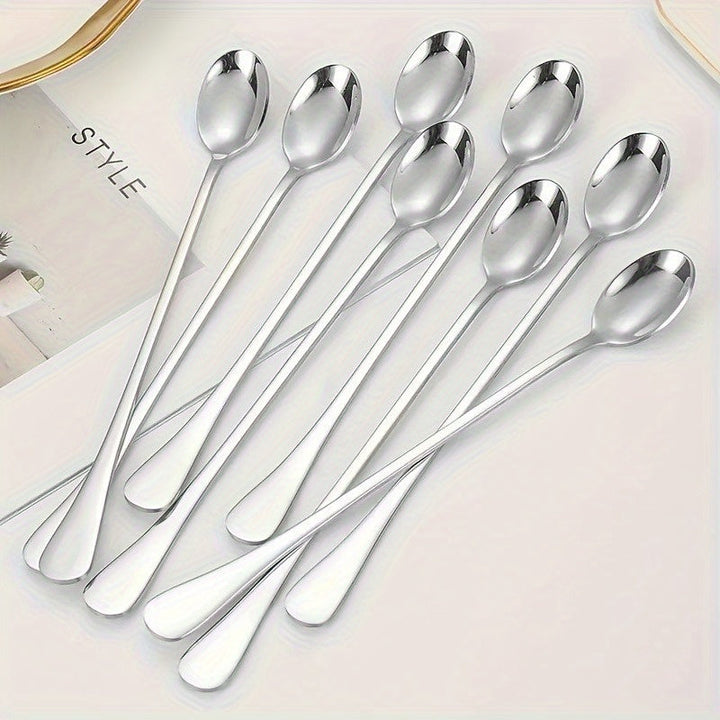 8 cucharitas de acero inoxidable mango largo para té helado, café, helado, aptas para lavavajillas, accesorios de cocina, cubiertos para postres, utensilios para el hogar y la cocina
