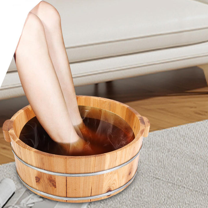 Bañera de Madera Elegante para Remojo de Pies con Soportes Metálicos - Altura de 16.0cm, Diámetro de 39.88cm | Uso Versátil para Baños de Pies Cálidos Relajantes, Lavado de Cara y Más | Experiencia de Spa en Casa Duradera, Esenciales para el Spa en Casa