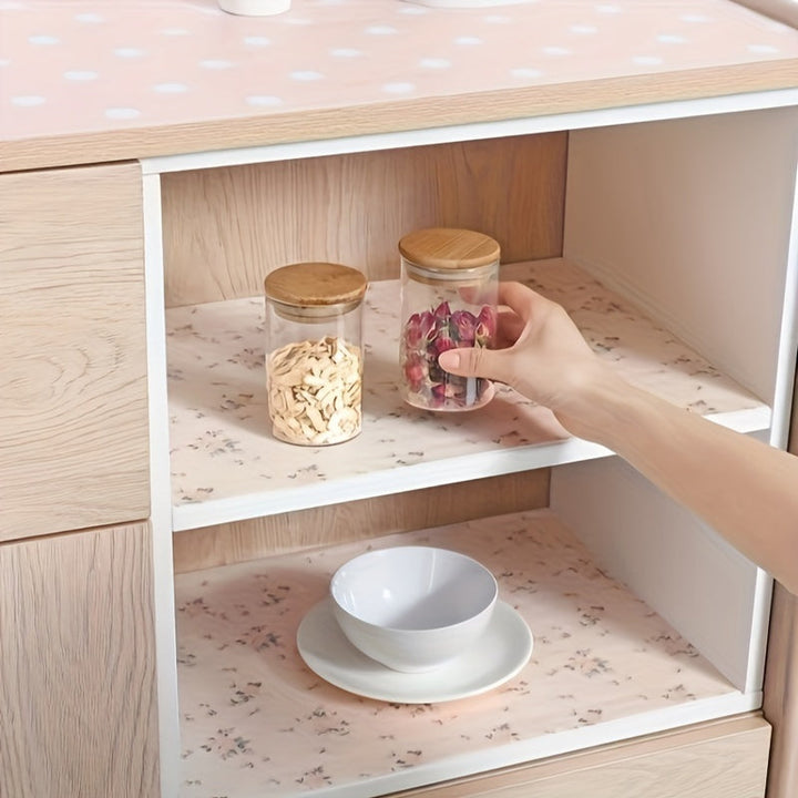 3 rollos de forros de cajones hechos de material PET para armarios de cocina, almohadillas a prueba de humedad y aceite, accesorios para cajones de armarios, artículos de almacenamiento para el hogar, decoración del hogar, decoración de habitaciones.