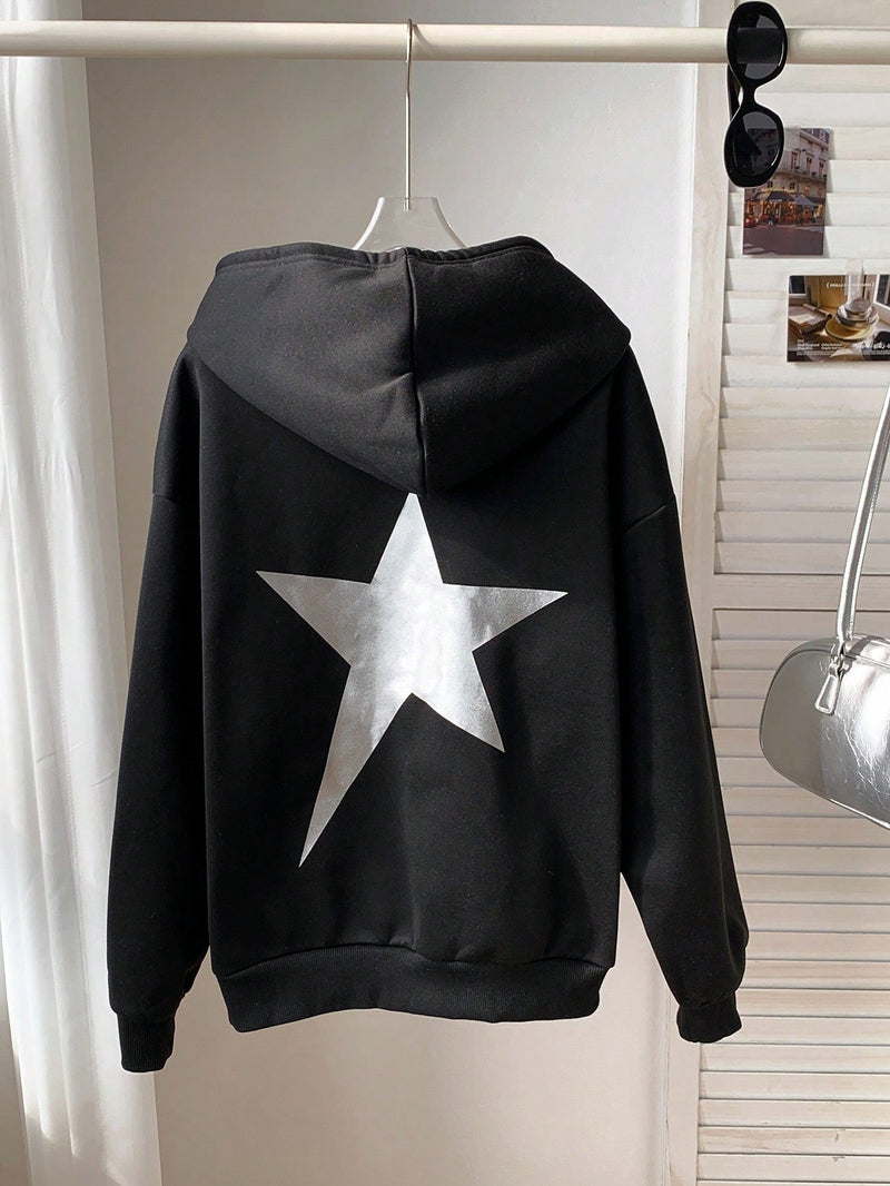 Comfortcana sudadera con capucha para mujer con estampado grafico de estrellas de lamina, para otono e invierno